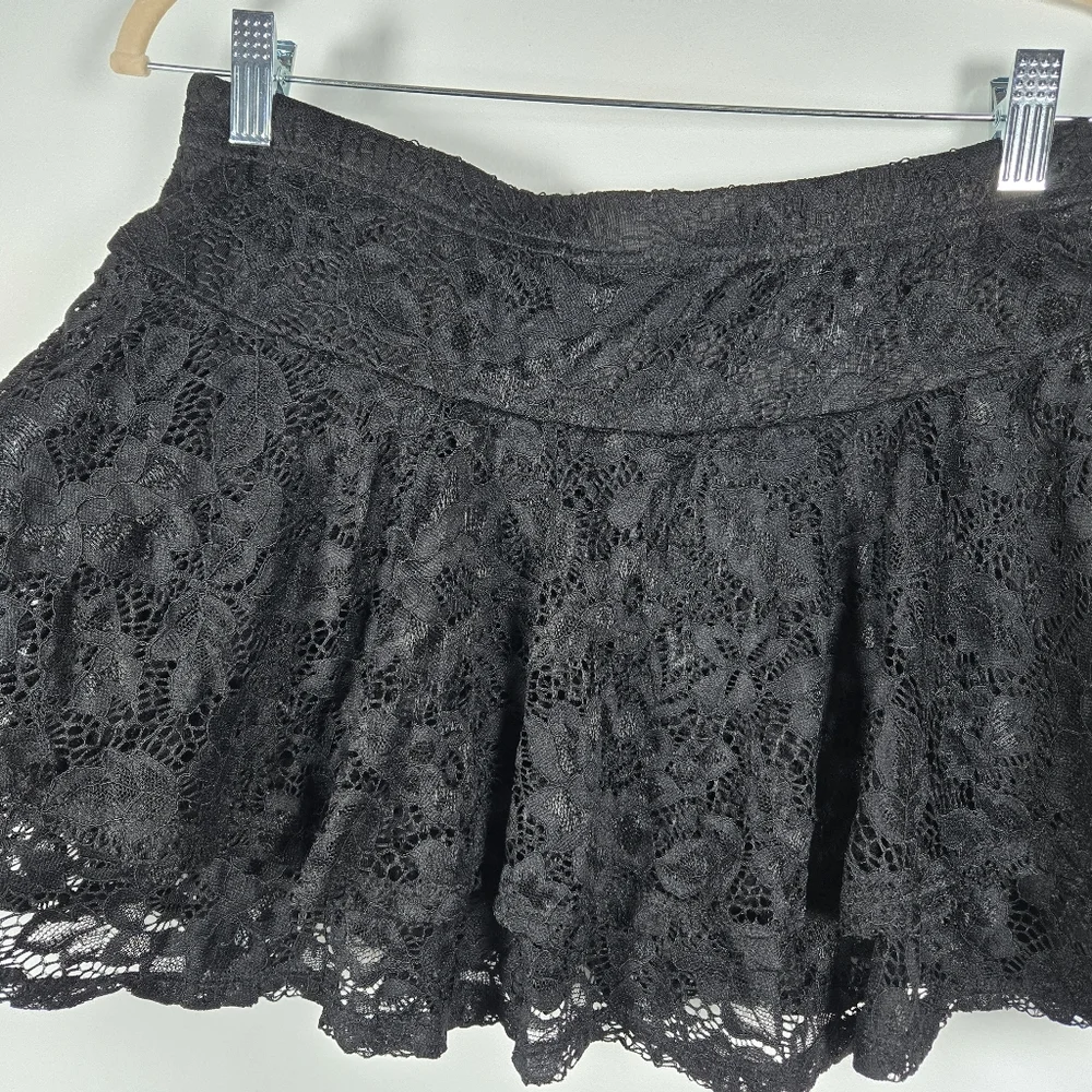 NEW Romwe Back Lace Romantic Goth Tiered Pull On Micro Mini Skirt Size Large